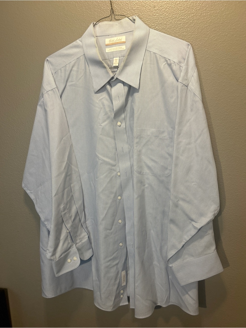 Roundtree & Yorke Gold Label Dress Shirt Blue Stripe 20 34/35 Big 100% Cotton